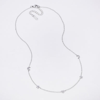 SSYN7328 - Steel 41cm + 5cm moon & star necklace