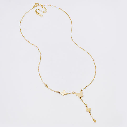 SSYN7329 - Steel 43cm + 4cm butterfly drop necklace