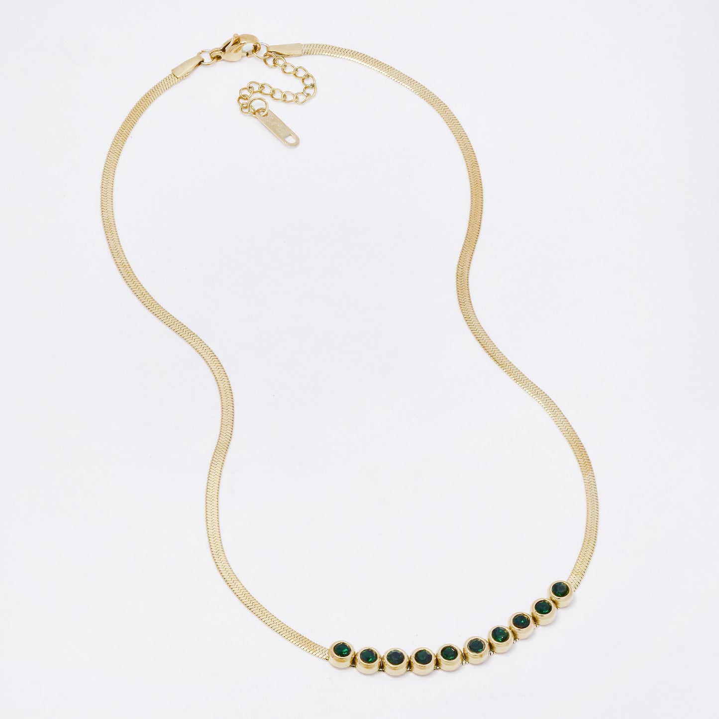 SSYN7330 - Steel 37cm + 4cm x 2.5mm CZ herringbone necklace