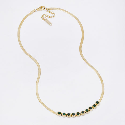SSYN7330 - Steel 37cm + 4cm x 2.5mm CZ herringbone necklace