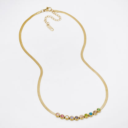 SSYN7330 - Steel 37cm + 4cm x 2.5mm CZ herringbone necklace