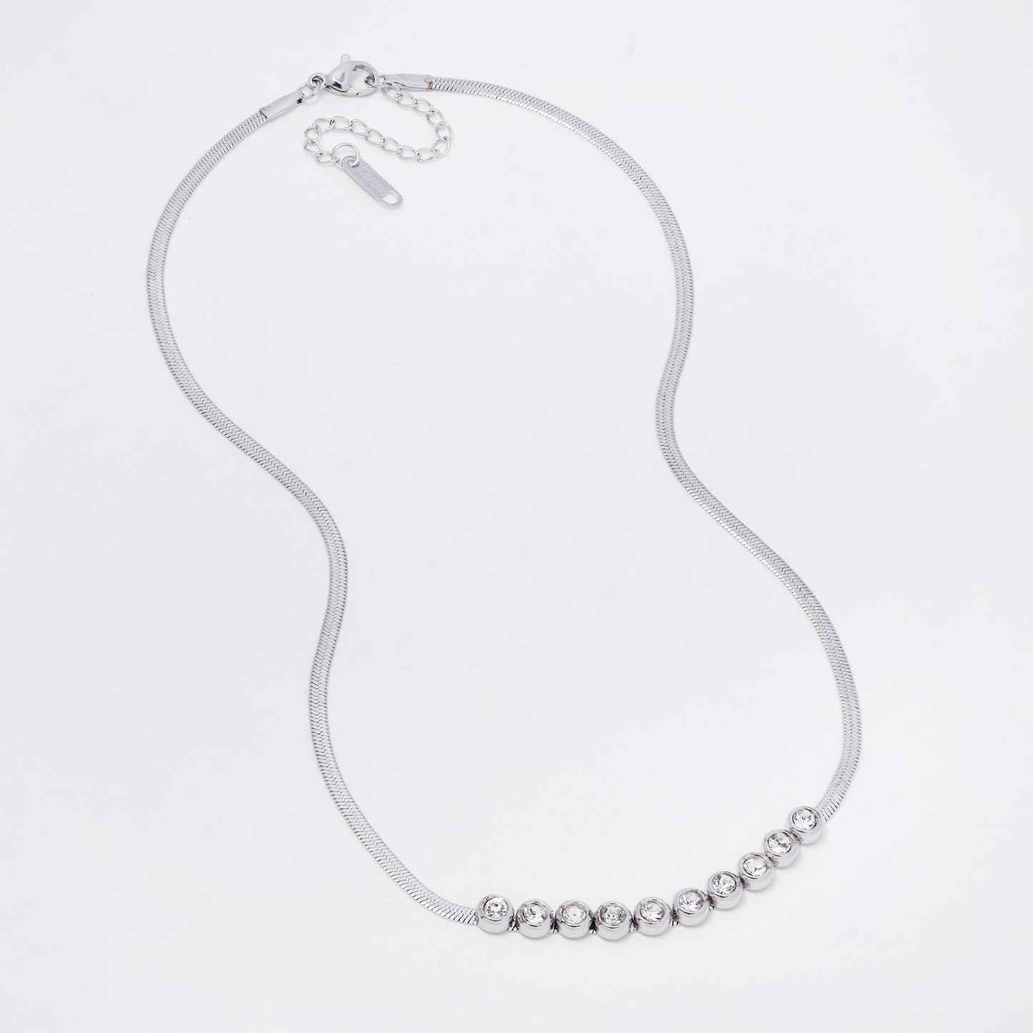 SSYN7330 - Steel 37cm + 4cm x 2.5mm CZ herringbone necklace