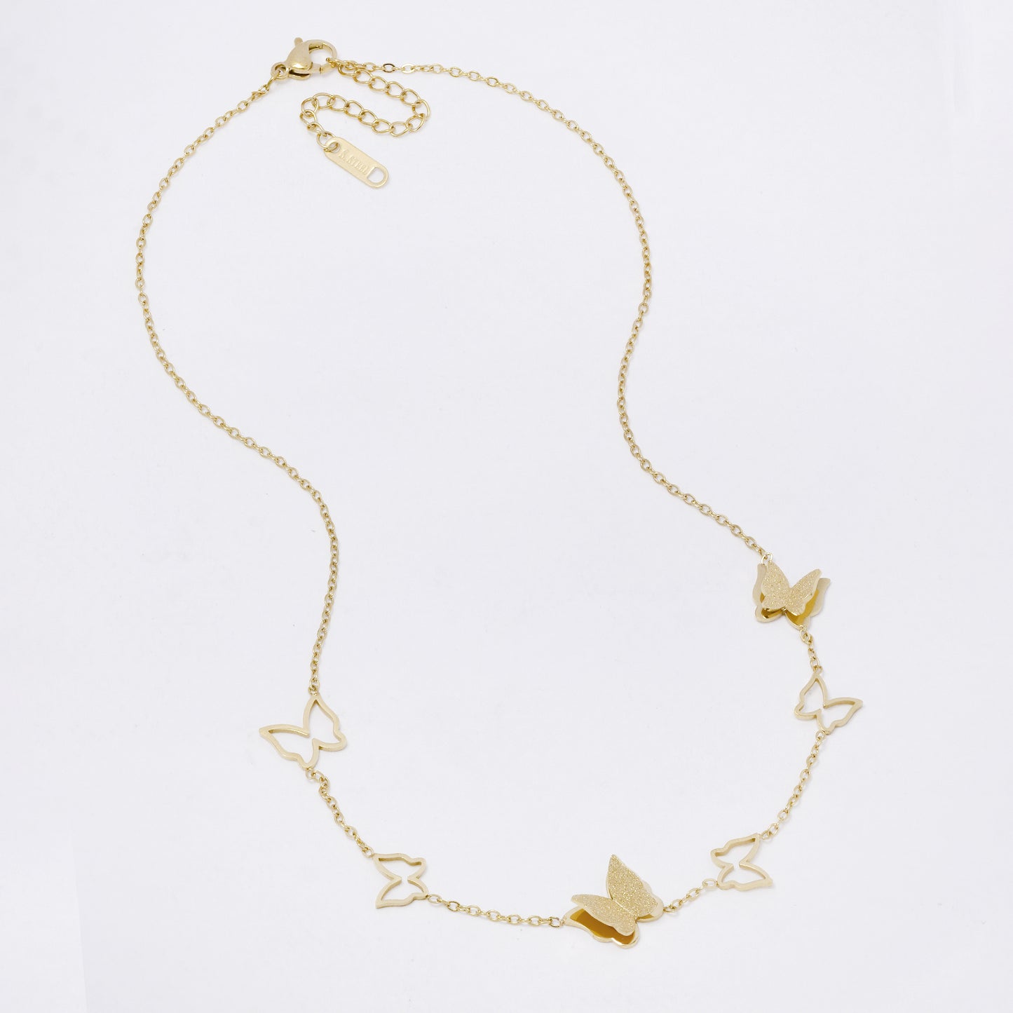 SSYN7331 - Steel 39cm + 4cm butterfly necklace