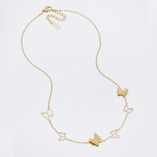 SSYN7331 - Steel 39cm + 4cm butterfly necklace