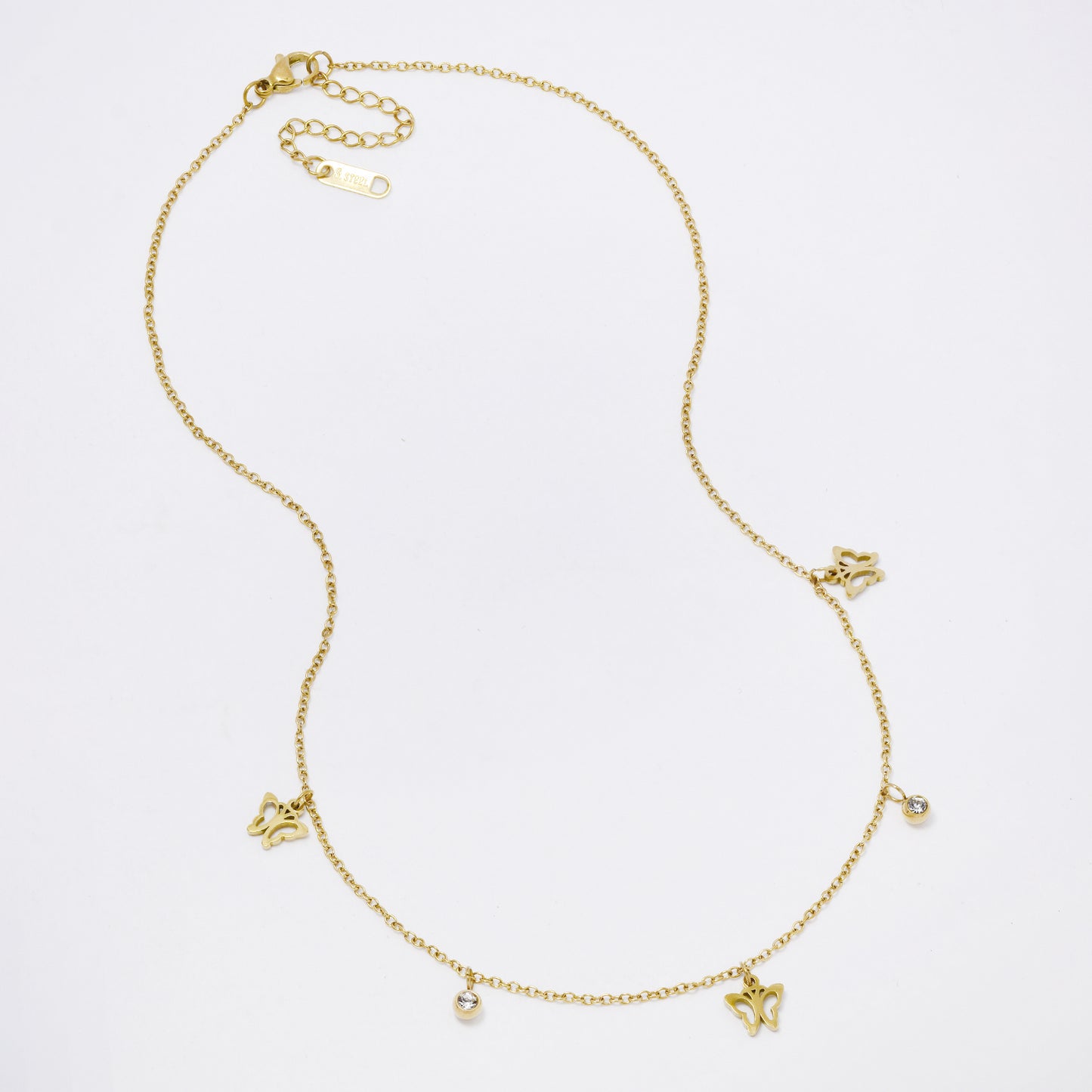 SSYN7334 - Steel 40cm + 4.5cm cutout butterfly CZ necklace