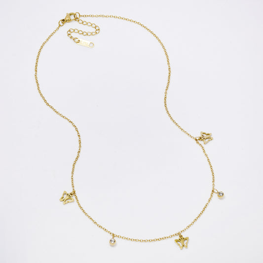 SSYN7334 - Steel 40cm + 4.5cm cutout butterfly CZ necklace