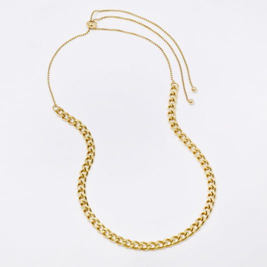 SSYN7335 - Steel 6mm wide curb mid section adjustable length necklace