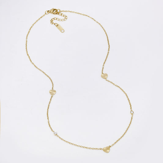 SSYN7337 - Steel 42cm + 4cm sunbeam heart & CZ necklace