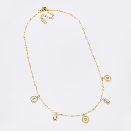 SSYN7338 - Steel 39cm + 4.5cm enamel & crystal charm twisted necklace