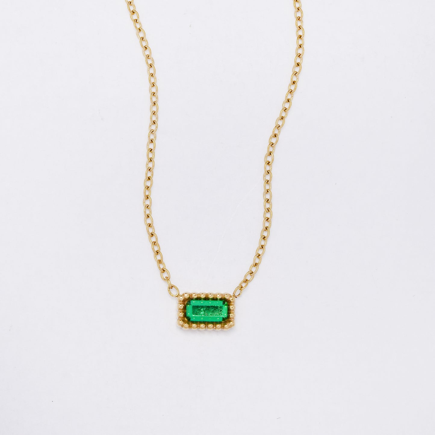 SSYN7345 - Steel 39cm + 4cm rectangular crystal pendant necklace