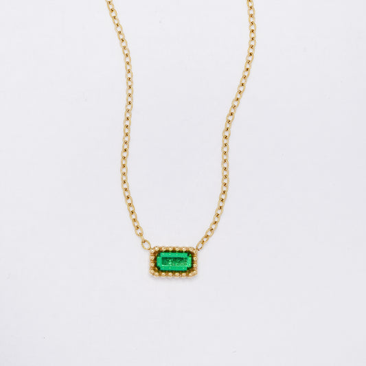 SSYN7345 - Steel 39cm + 4cm rectangular crystal pendant necklace