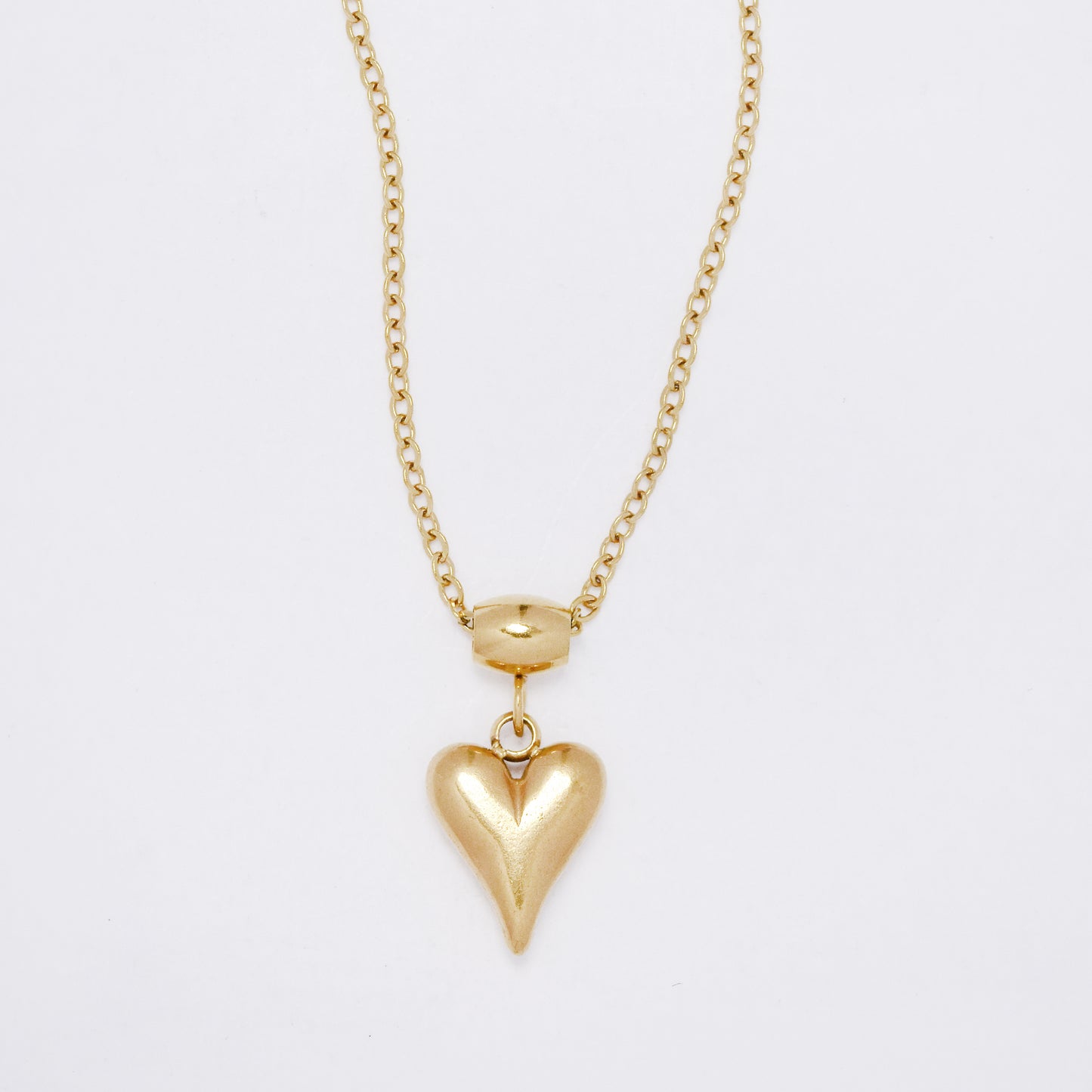 SSYN7348 - Steel 41cm + 4.5cm heart & rectangular bar necklace