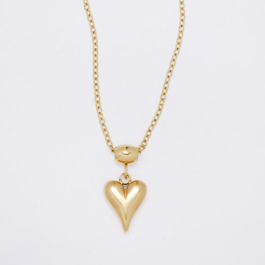 SSYN7348 - Steel 41cm + 4.5cm heart & rectangular bar necklace