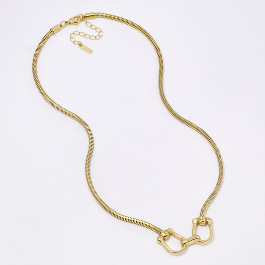 SSYN7355 - Steel 45cm + 5cm x 3mm horse bit snake chain necklace