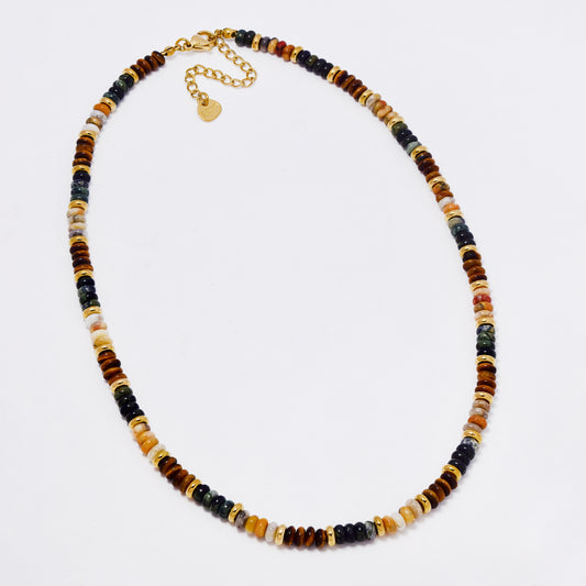 SSYN7369 - Steel 40cm + 5cm natural stone bead necklace