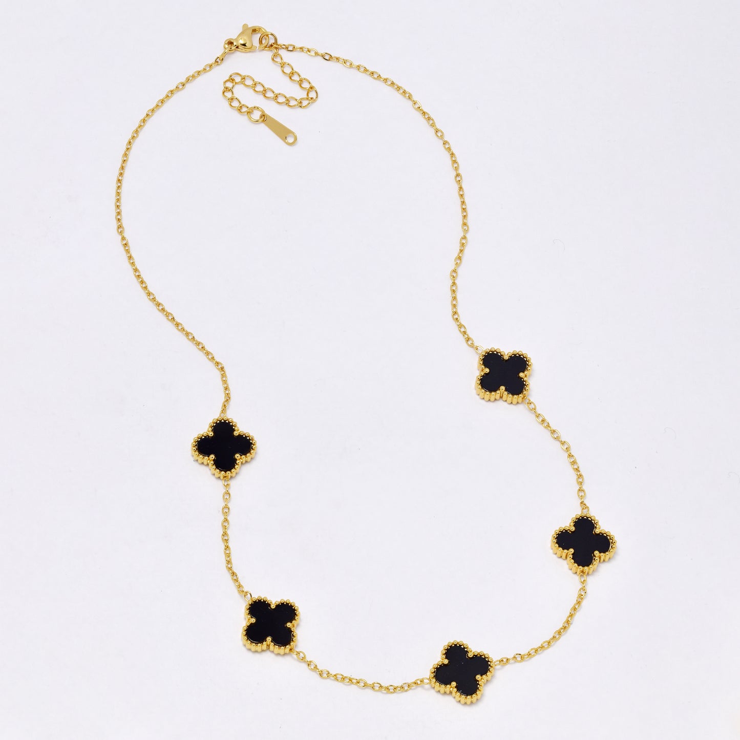 SSYN7409 - Steel 40cm + 5cm four-leaf clover necklace