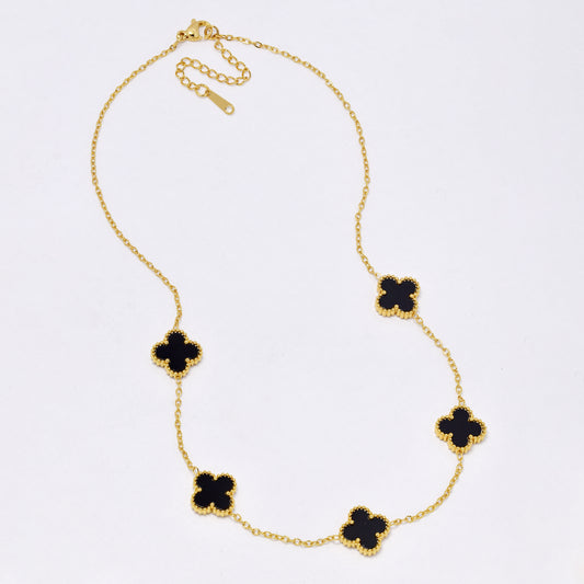 SSYN7409 - Steel 40cm + 5cm four-leaf clover necklace