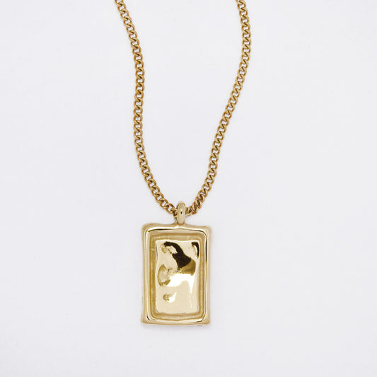 SSYN7413 - Steel 41cm + 4.5cm framed rectangle pendant necklace