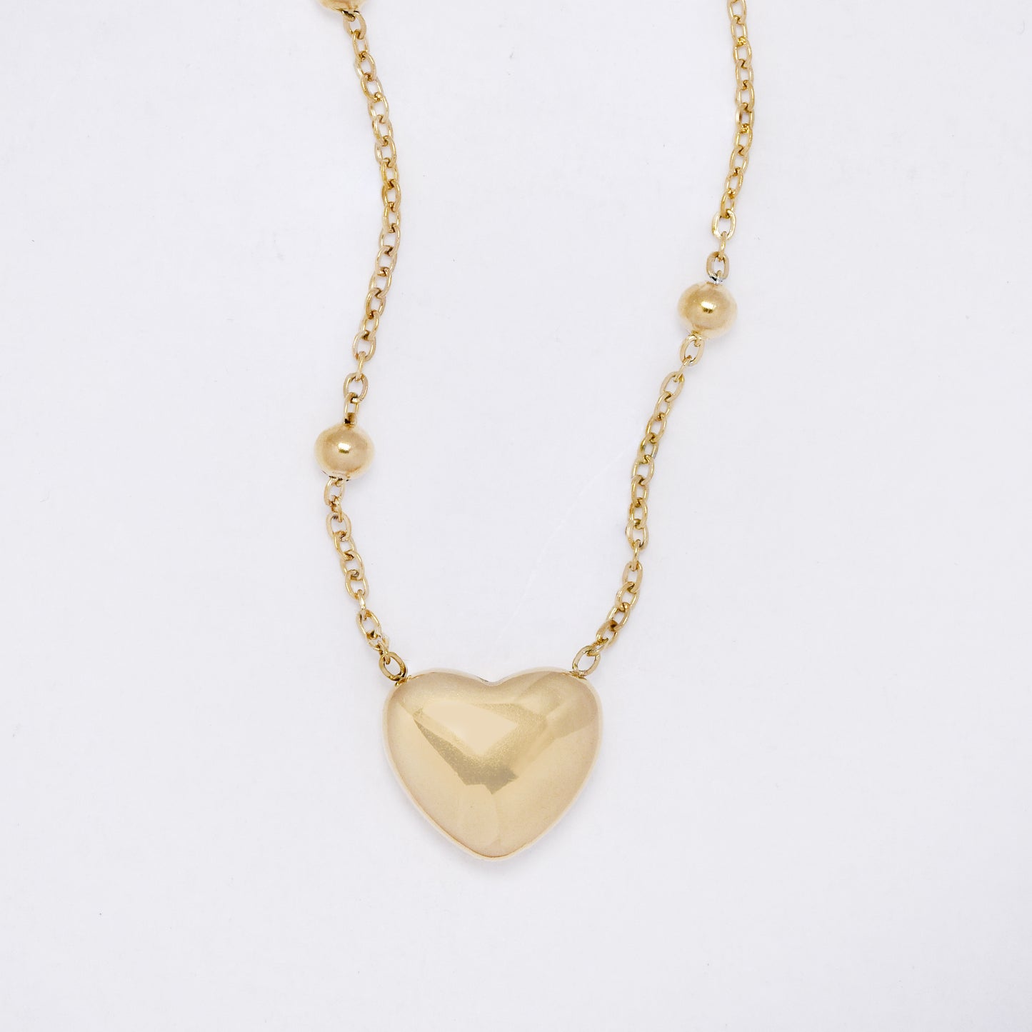SSYN7414 - Steel 42cm + 4cm balloon heart bead necklace