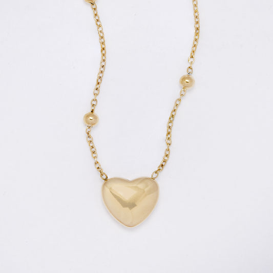 SSYN7414 - Steel 42cm + 4cm balloon heart bead necklace