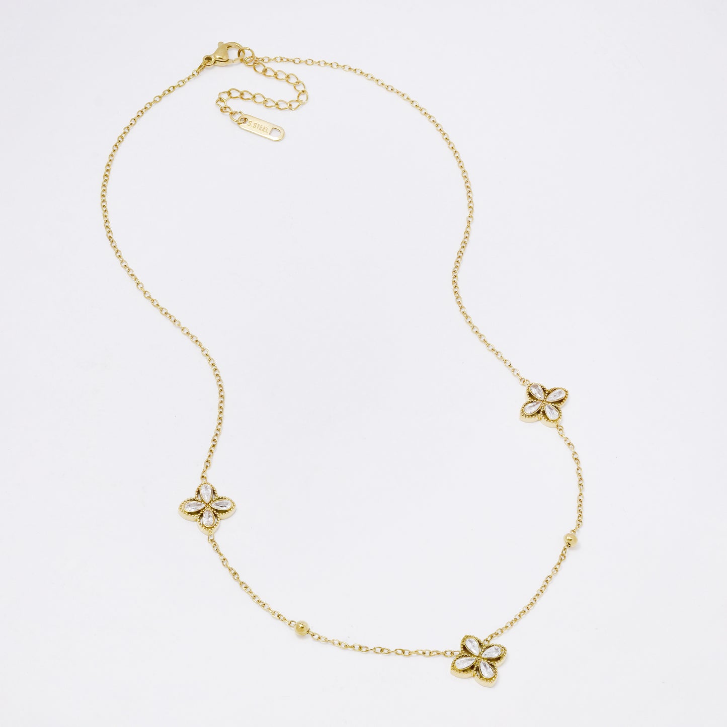 SSYN7415 - Steel 41cm + 4.5cm CZ flower necklace