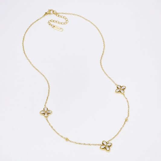 SSYN7415 - Steel 41cm + 4.5cm CZ flower necklace