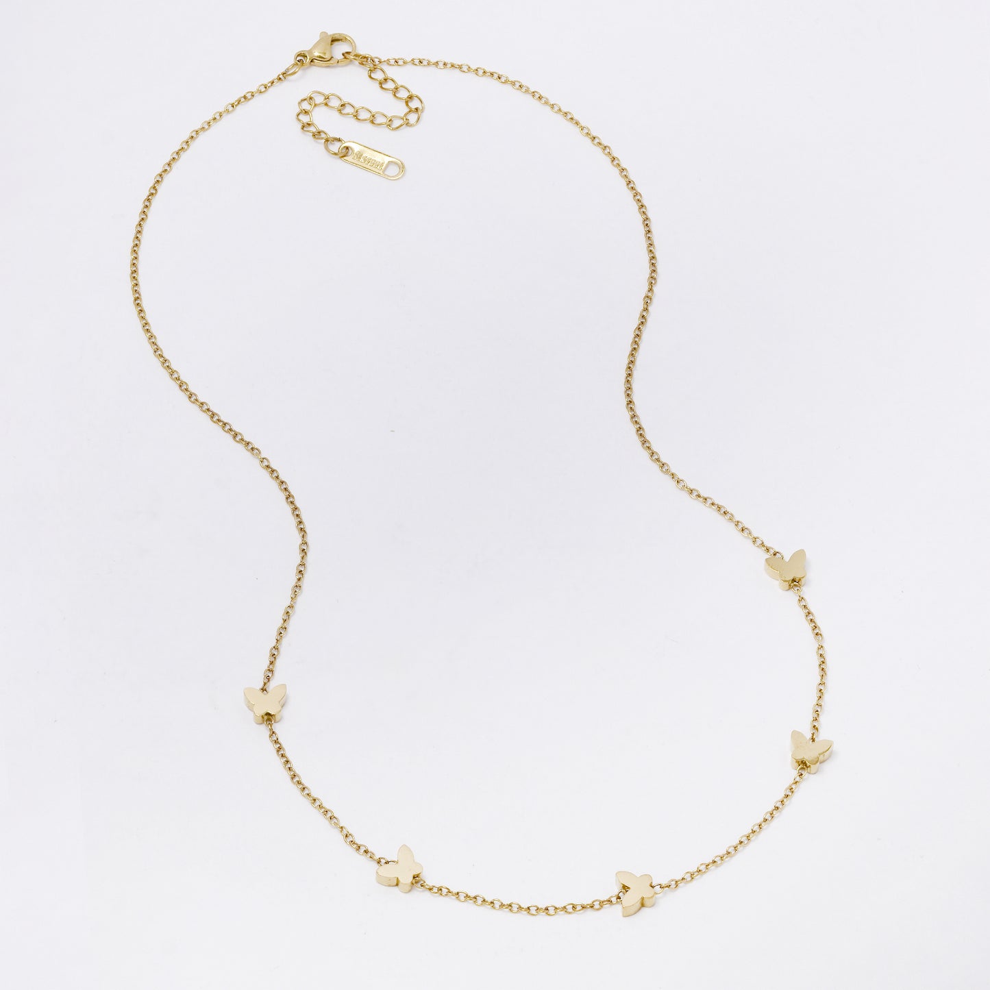 SSYN7416 - Steel 41cm + 4cm butterfly necklace