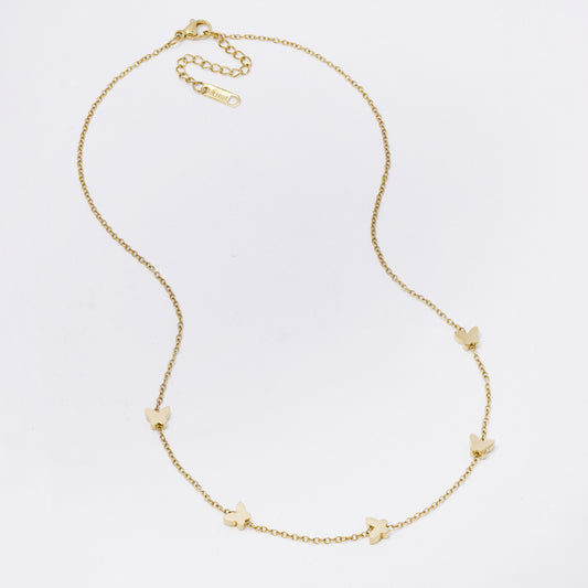 SSYN7416 - Steel 41cm + 4cm butterfly necklace