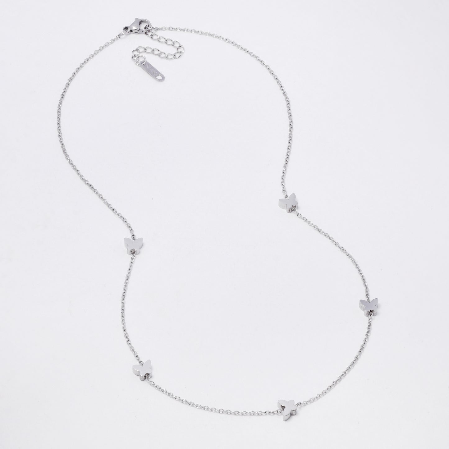 SSYN7416 - Steel 41cm + 4cm butterfly necklace