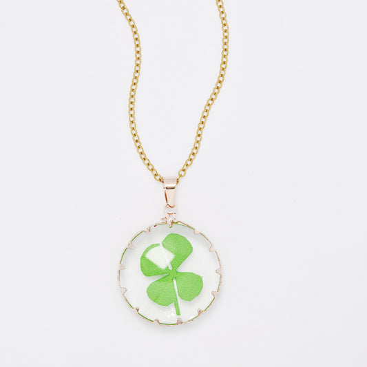 SSYN7440 - Steel 40cm + 5cm round clover resin necklace