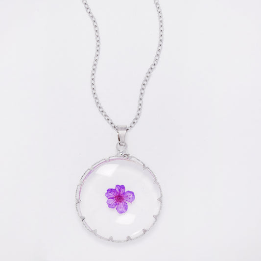 SSYN7442 - Steel 40cm + 5cm round floral resin necklace