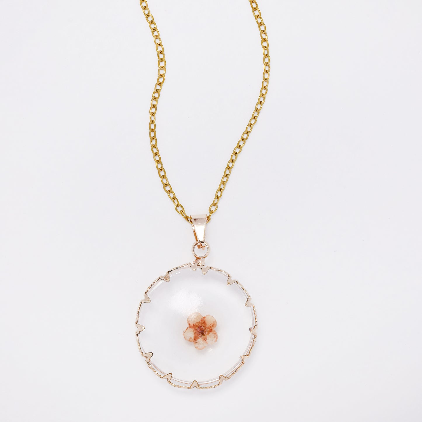 SSYN7443 - Steel 40cm + 5cm round floral resin necklace