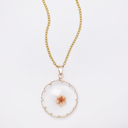 SSYN7443 - Steel 40cm + 5cm round floral resin necklace
