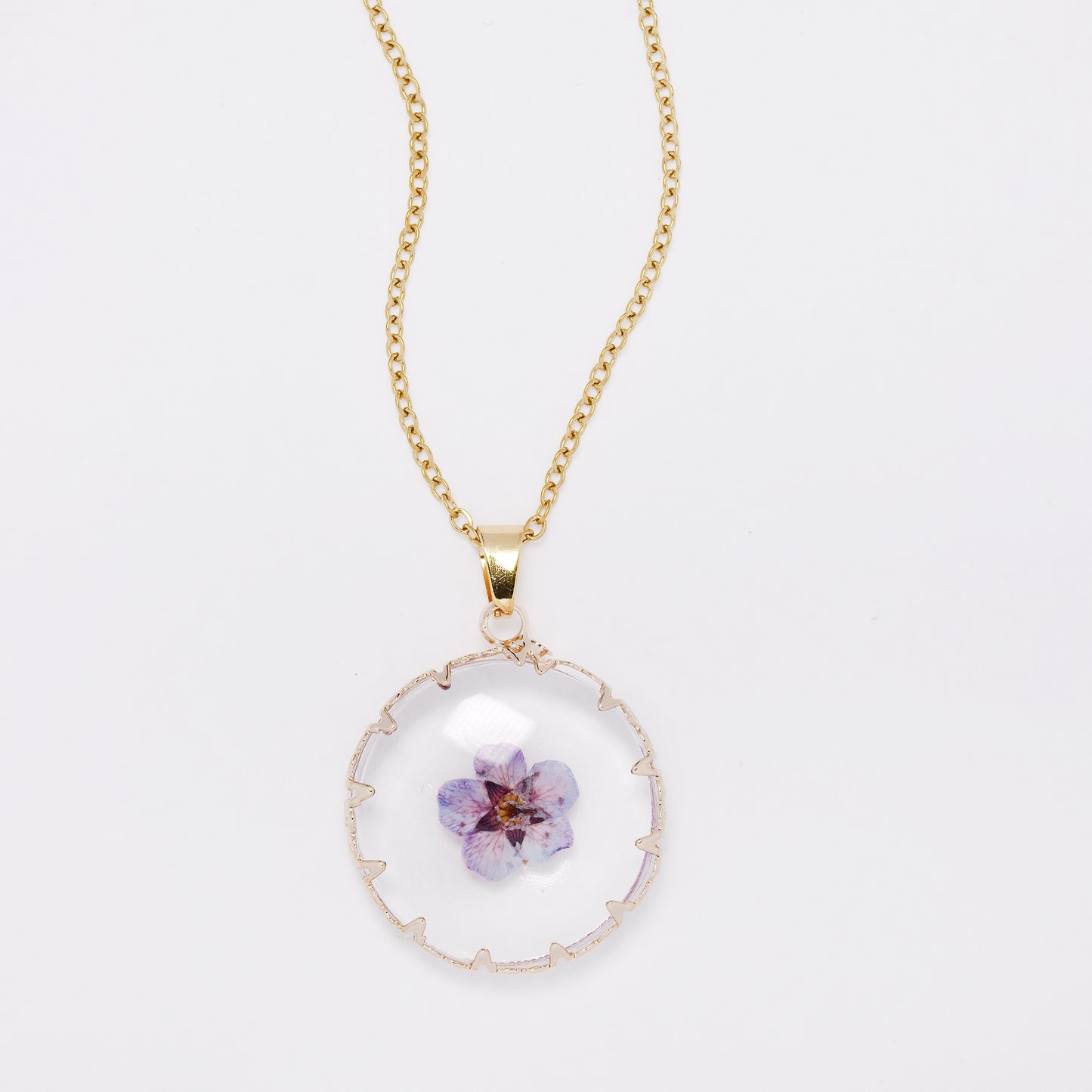 SSYN7443 - Steel 40cm + 5cm round floral resin necklace