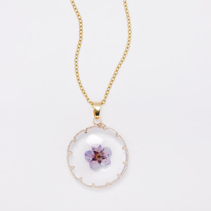 SSYN7443 - Steel 40cm + 5cm round floral resin necklace