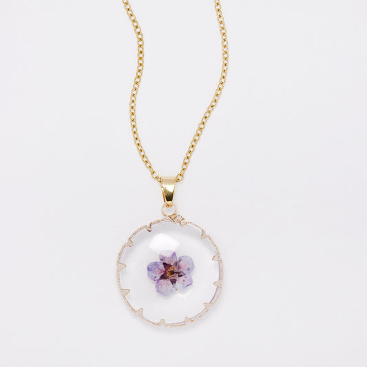 SSYN7443 - Steel 40cm + 5cm round floral resin necklace