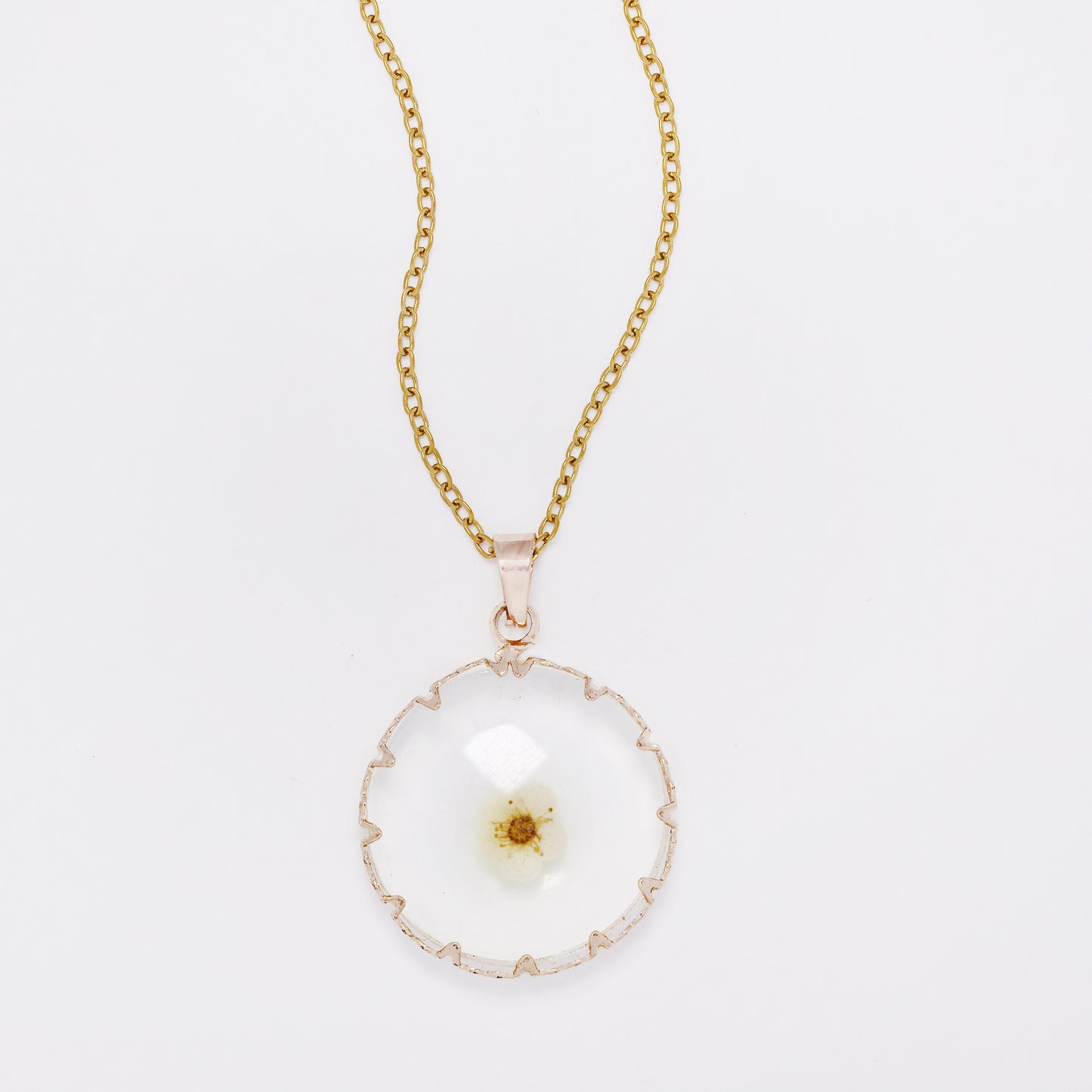 SSYN7444 - Steel 40cm + 5cm round floral resin necklace