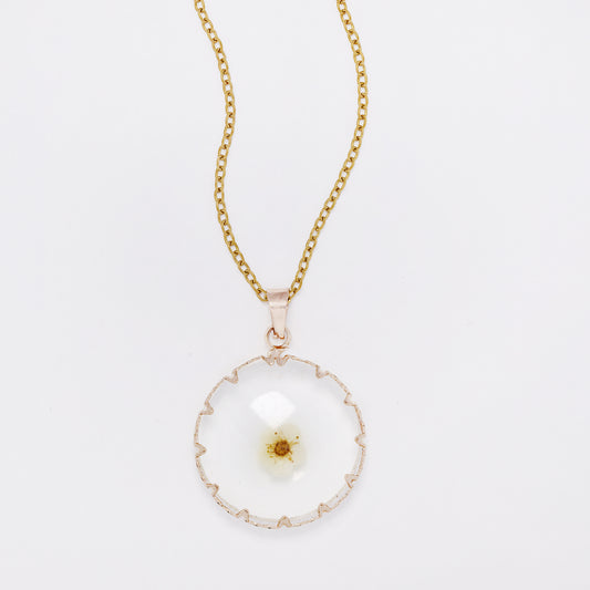 SSYN7444 - Steel 40cm + 5cm round floral resin necklace