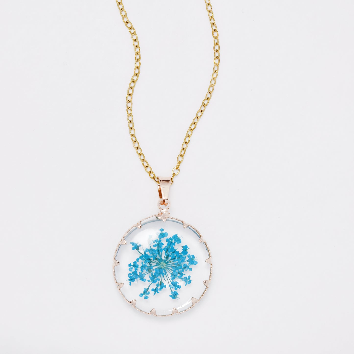 SSYN7445 - Steel 40cm + 5cm round floral resin necklace