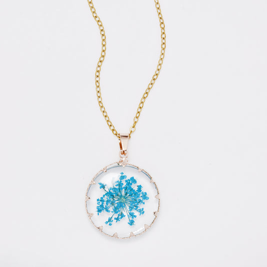 SSYN7445 - Steel 40cm + 5cm round floral resin necklace