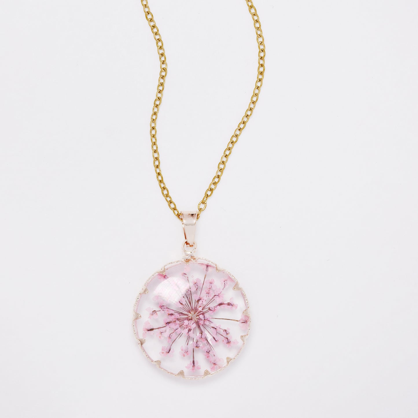 SSYN7445 - Steel 40cm + 5cm round floral resin necklace