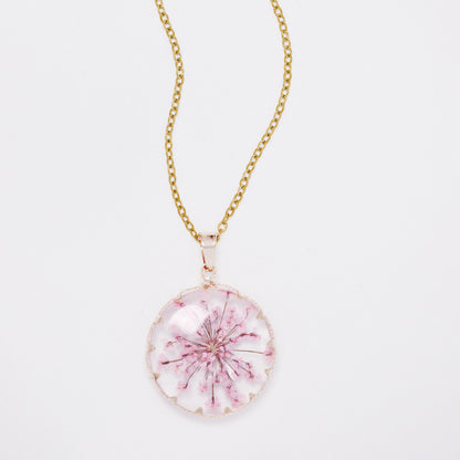 SSYN7445 - Steel 40cm + 5cm round floral resin necklace