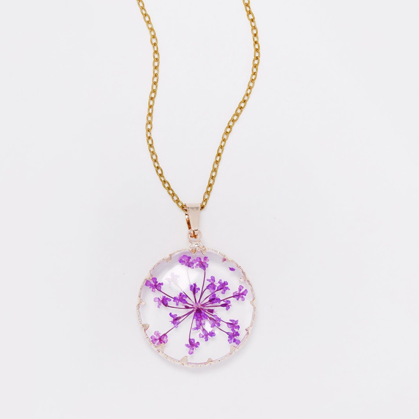 SSYN7445 - Steel 40cm + 5cm round floral resin necklace