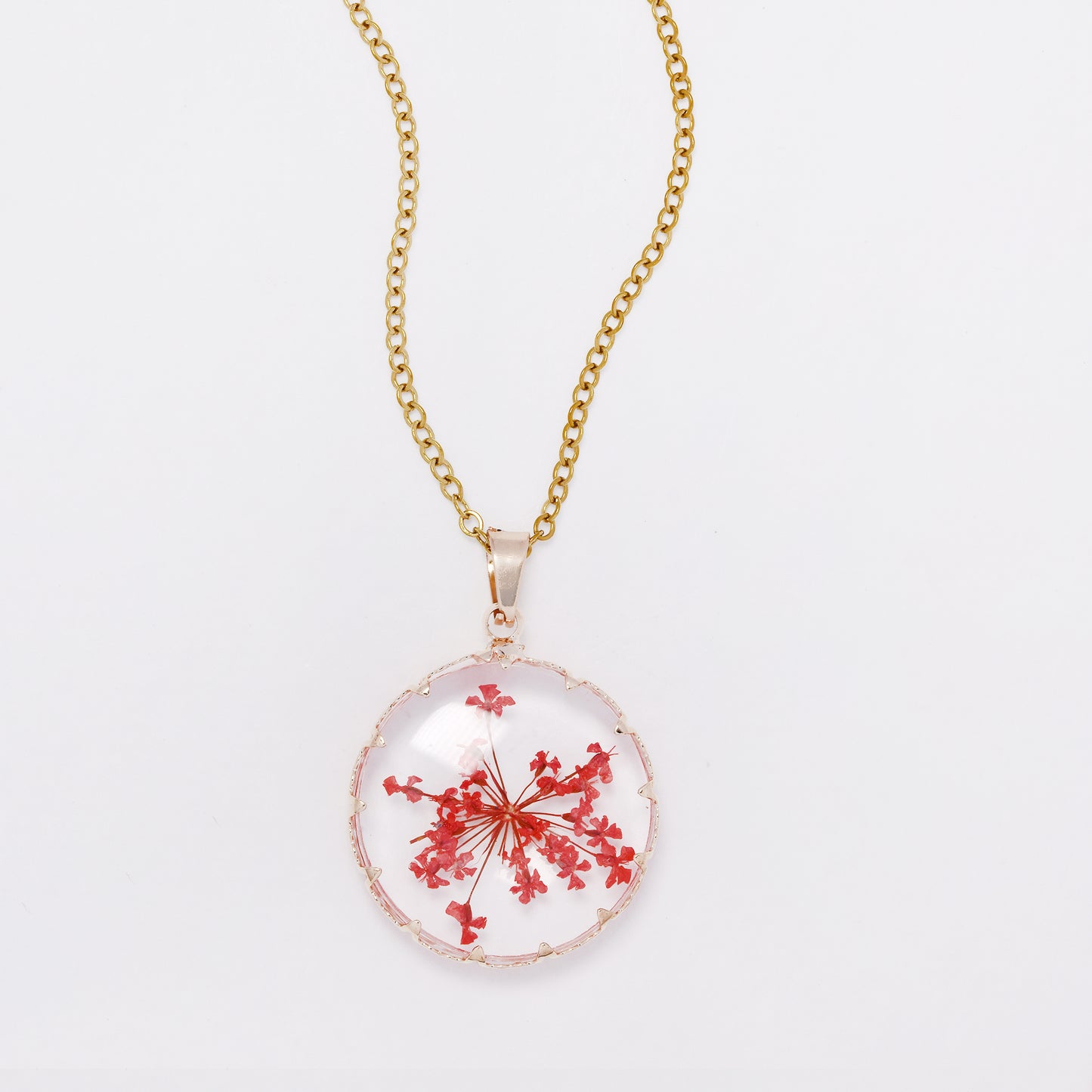 SSYN7445 - Steel 40cm + 5cm round floral resin necklace