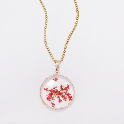 SSYN7445 - Steel 40cm + 5cm round floral resin necklace