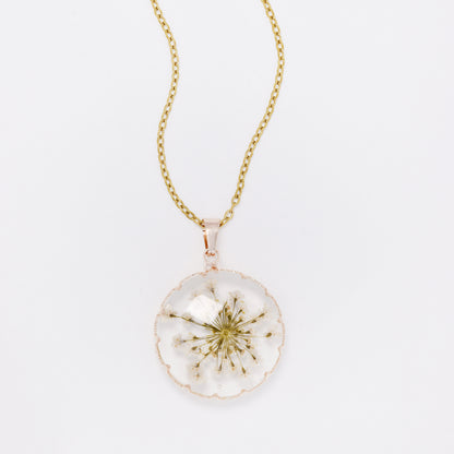 SSYN7445 - Steel 40cm + 5cm round floral resin necklace