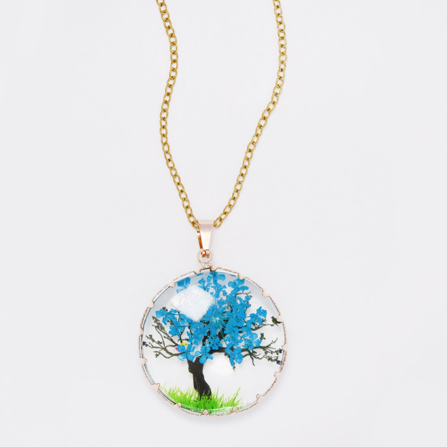 SSYN7447 - Steel 40cm + 5cm round tree resin necklace
