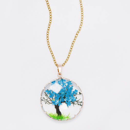 SSYN7447 - Steel 40cm + 5cm round tree resin necklace