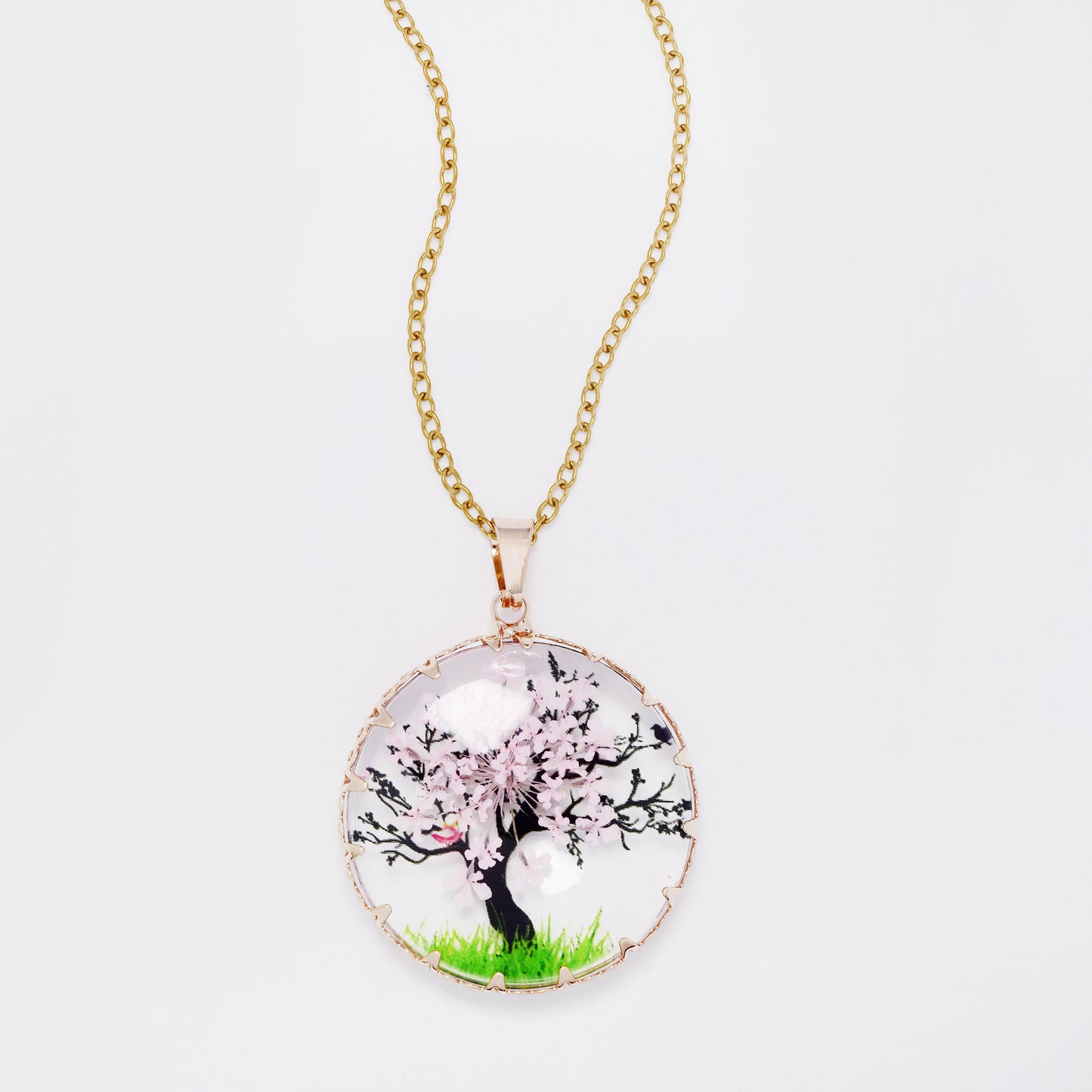 SSYN7449 - Steel 40cm + 5cm round tree resin necklace
