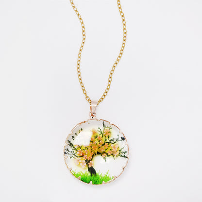 SSYN7449 - Steel 40cm + 5cm round tree resin necklace
